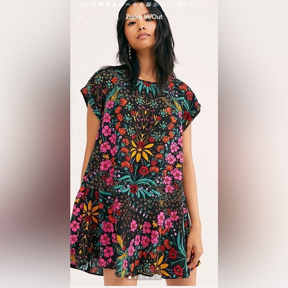 Free People Black Floral Mini Dress Size XS 57% Viscose 43%Lyocell